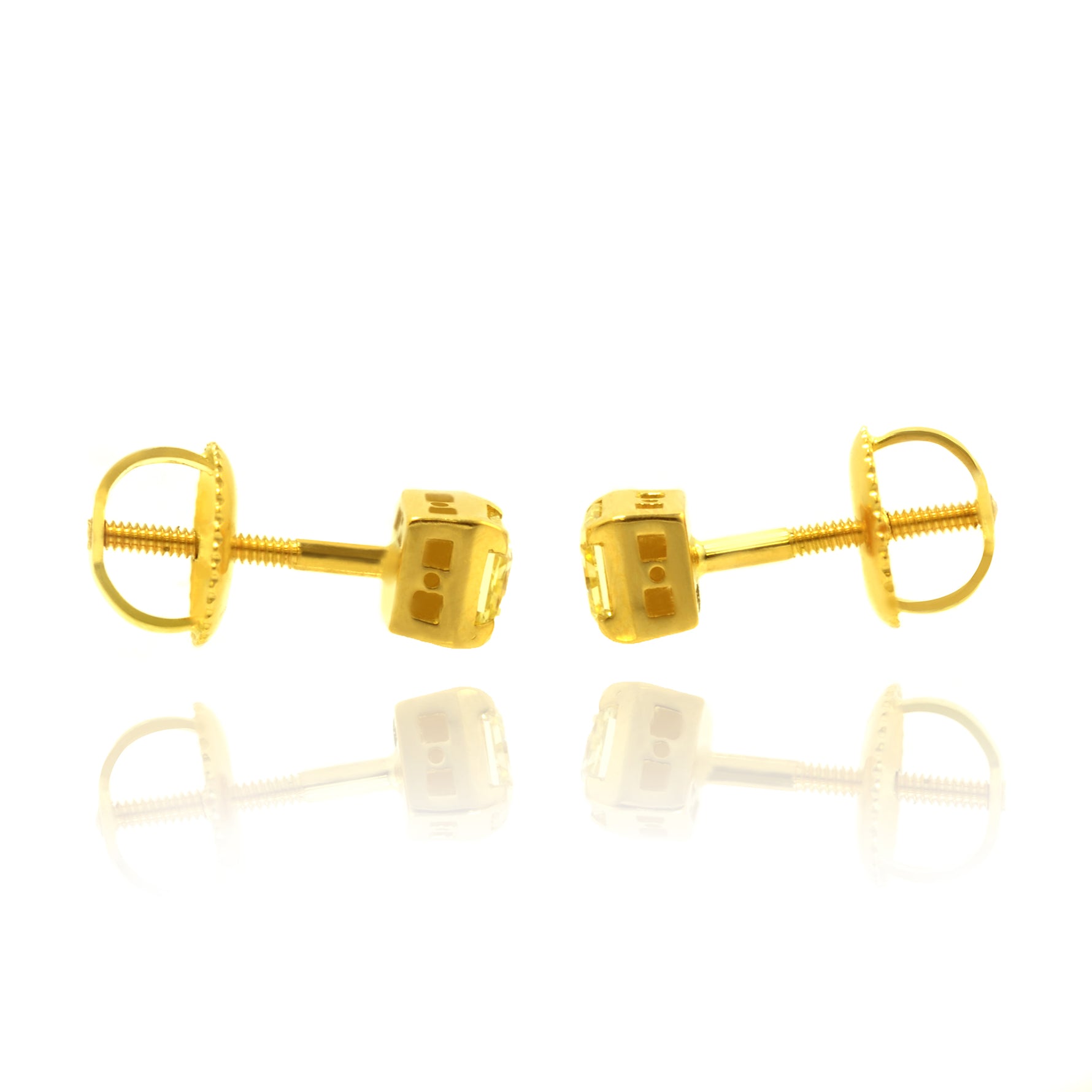 Fancy Yellow Diamond Radiant Ear studs in 18K