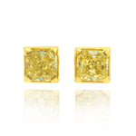 Fancy Yellow Diamond Radiant Ear studs in 18K