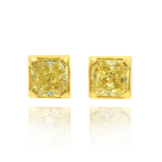 Fancy Yellow Diamond Radiant Ear studs in 18K