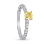Fancy Yellow Cushion Diamond Side-stone Ring