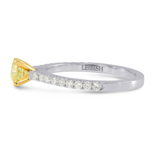 Fancy Yellow Cushion Diamond Side-stone Ring