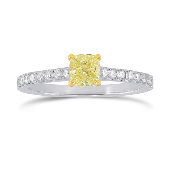 Fancy Yellow Cushion Diamond Side-stone Ring