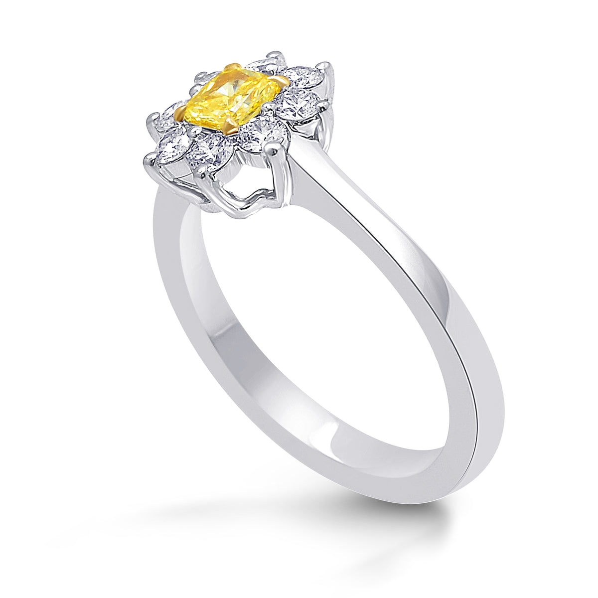 Fancy Yellow Cushion Diamond Floral Halo Ring