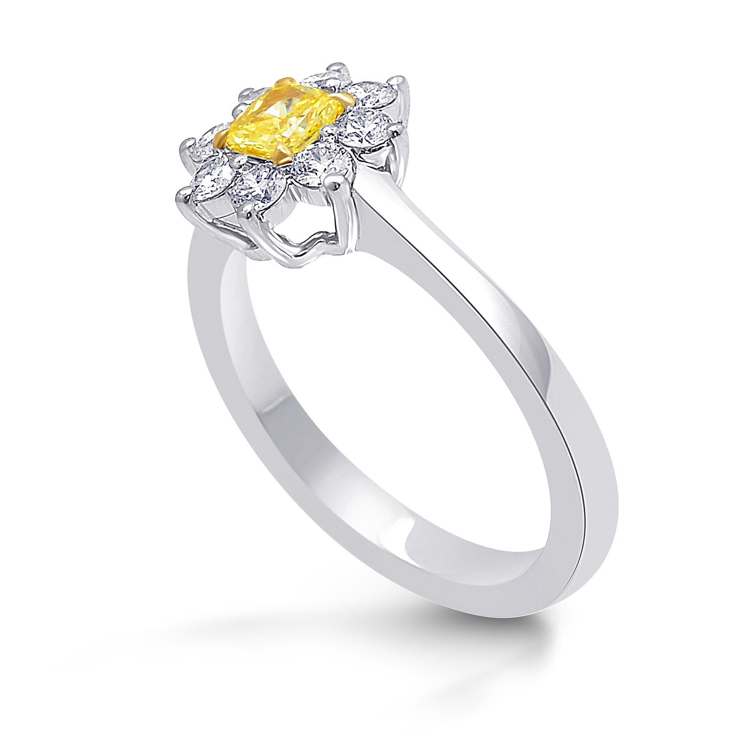 Fancy Yellow Cushion Diamond Floral Halo Ring