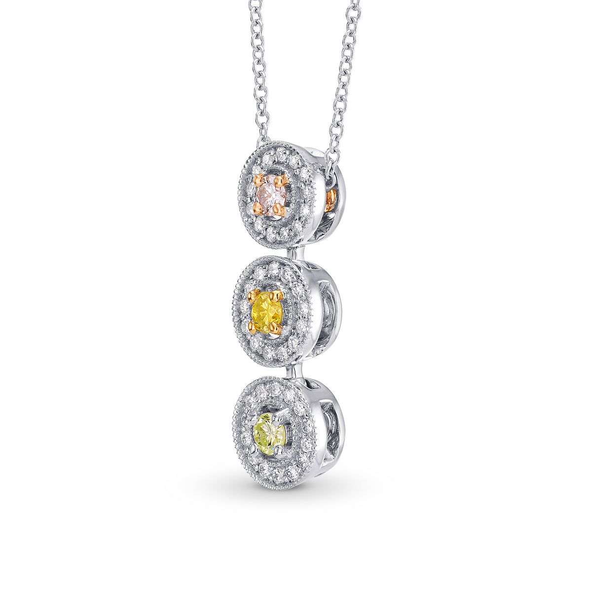 Pink Yellow & Green Diamond Halo Pendant