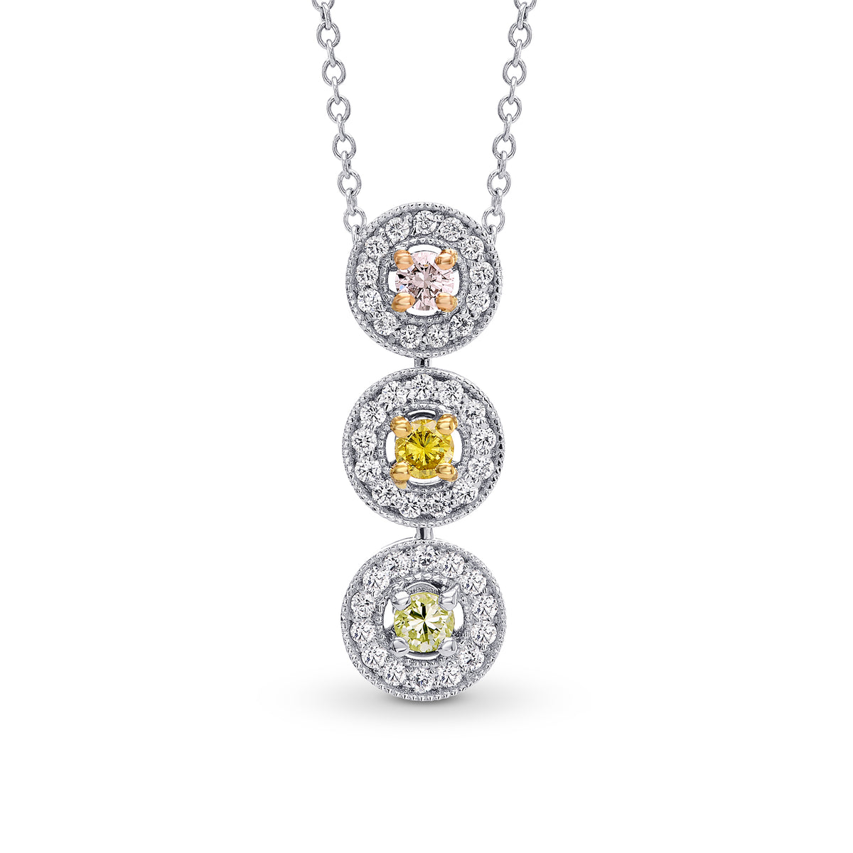 Pink Yellow & Green Diamond Halo Pendant