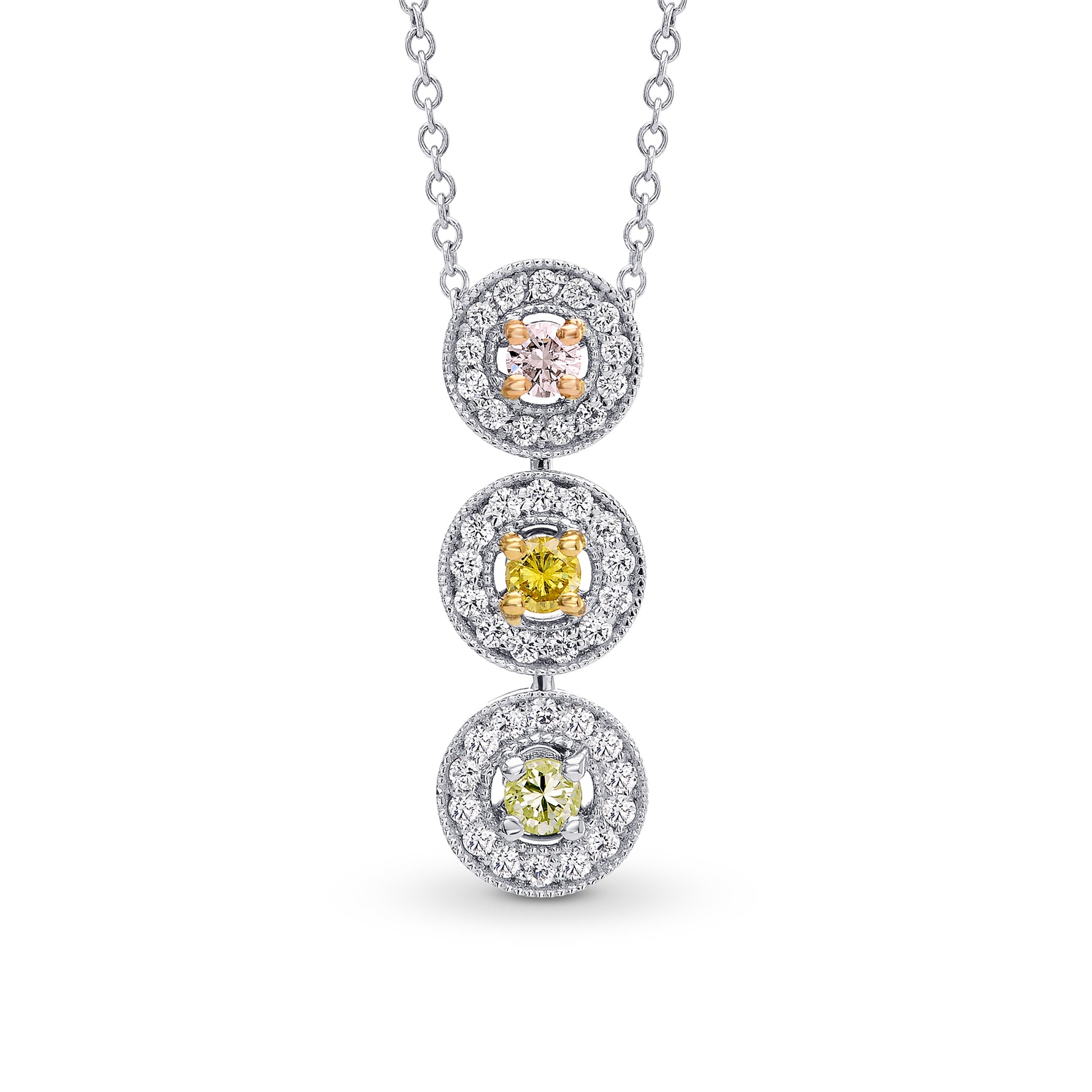 Pink Yellow & Green Diamond Halo Pendant