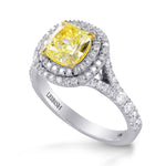  Lovely Yellow Cushion Diamond Double Halo Ring