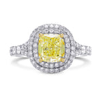  Lovely Yellow Cushion Diamond Double Halo Ring