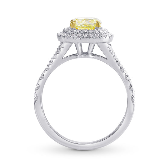  Lovely Yellow Cushion Diamond Double Halo Ring