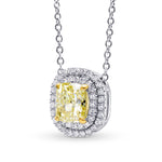 Light Yellow Internally Flawless Cushion Diamond Double Halo Pendant
