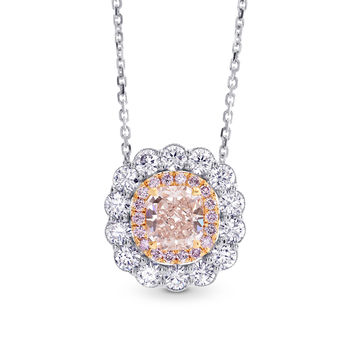 Light Brown Pink Diamond Halo Pendant