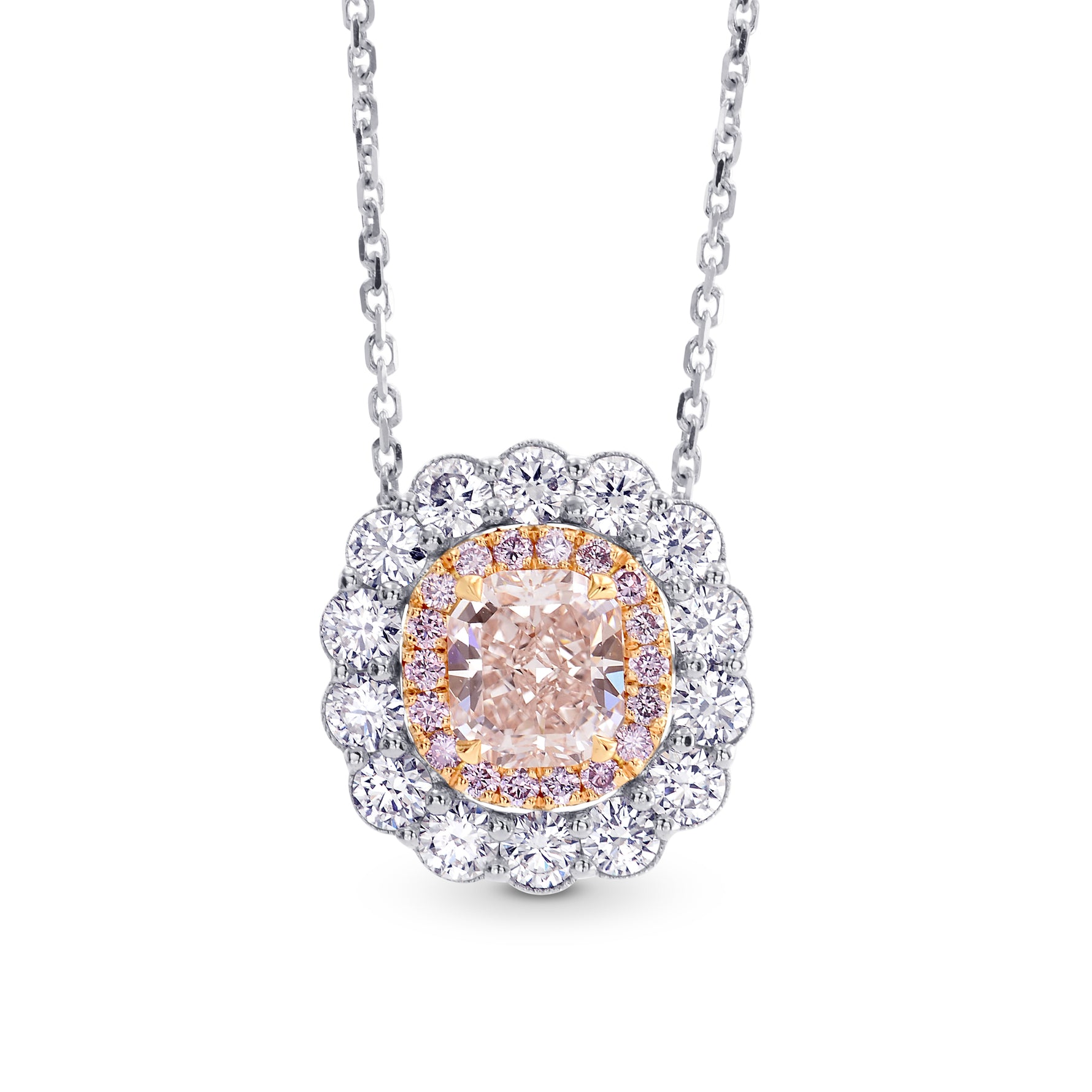 Light Brown Pink Diamond Halo Pendant