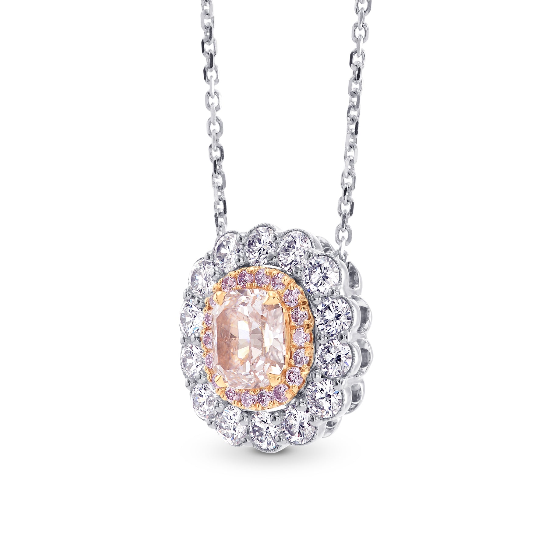 Light Brown Pink Diamond Halo Pendant