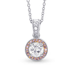 White and Fancy Pink Diamond Milgrain Halo Pendant