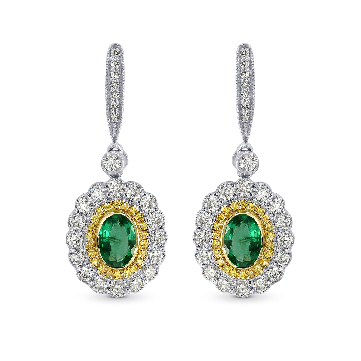  Vivid Green Emerald and Fancy Vivid Yellow Diamond Drop Earrings