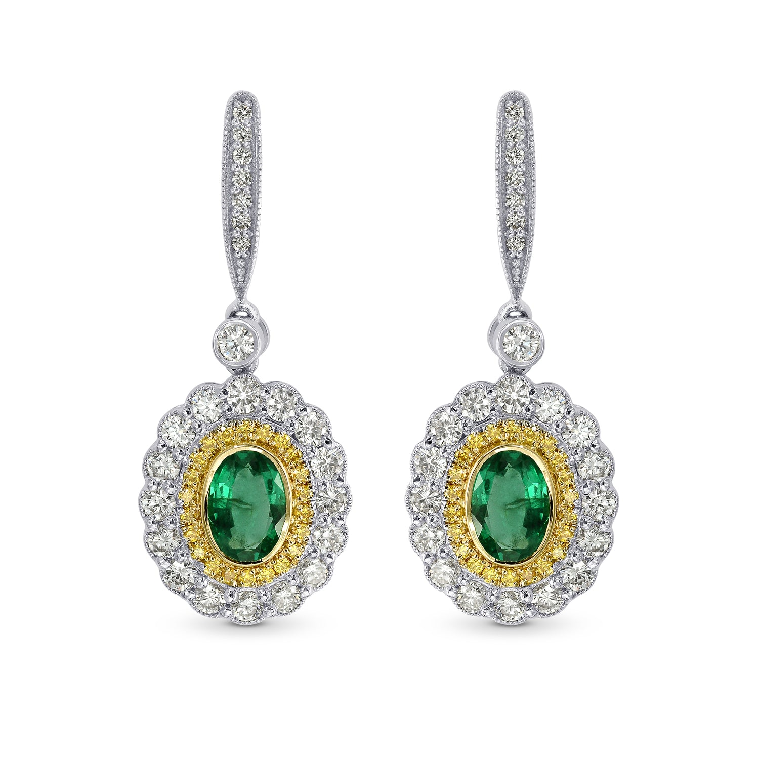  Vivid Green Emerald and Fancy Vivid Yellow Diamond Drop Earrings
