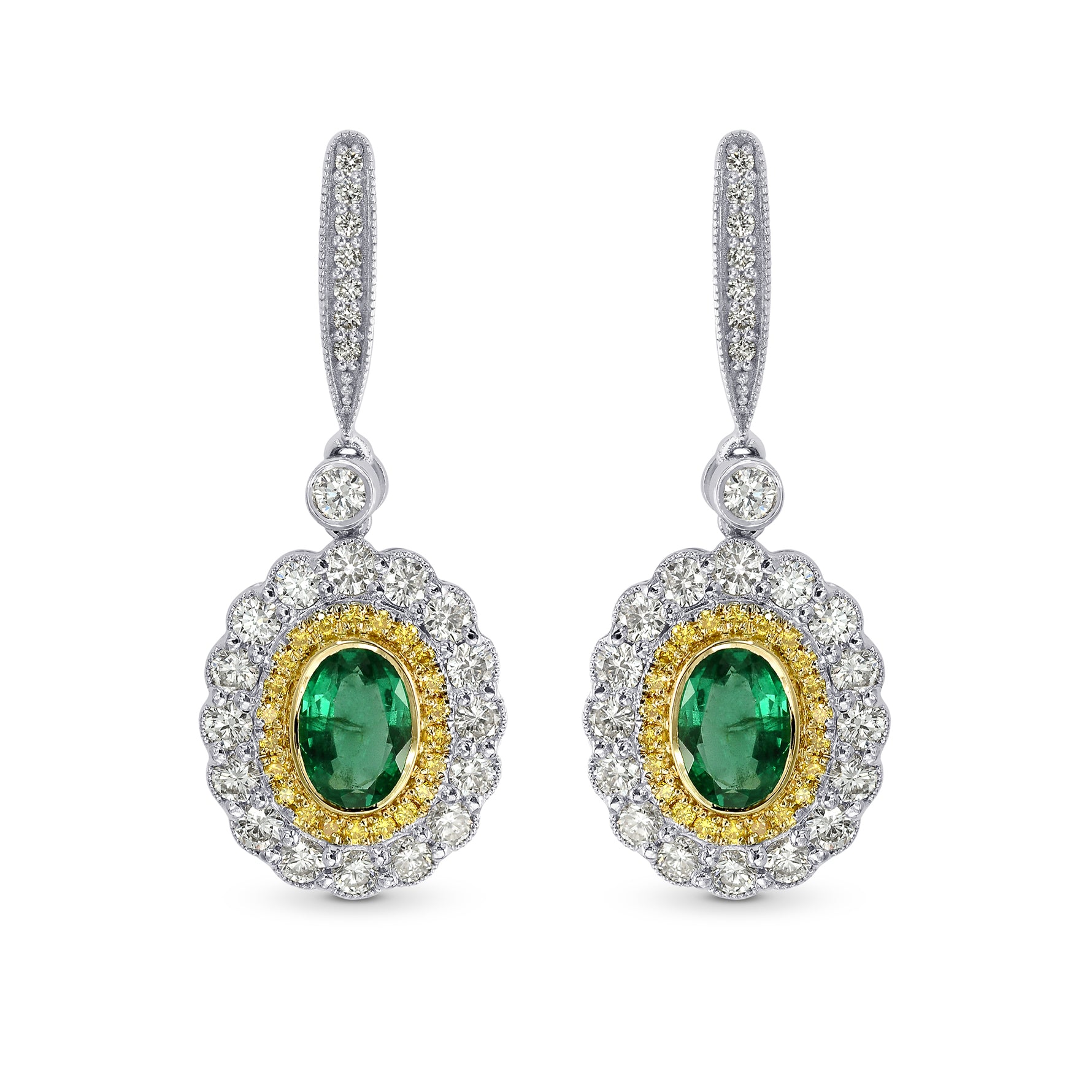  Vivid Green Emerald and Fancy Vivid Yellow Diamond Drop Earrings
