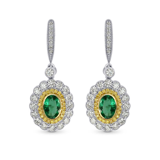 Vivid Green Emerald and Fancy Vivid Yellow Diamond Drop Earrings