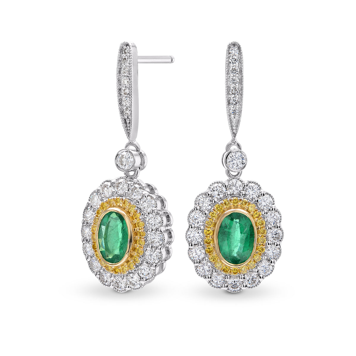  Vivid Green Emerald and Fancy Vivid Yellow Diamond Drop Earrings