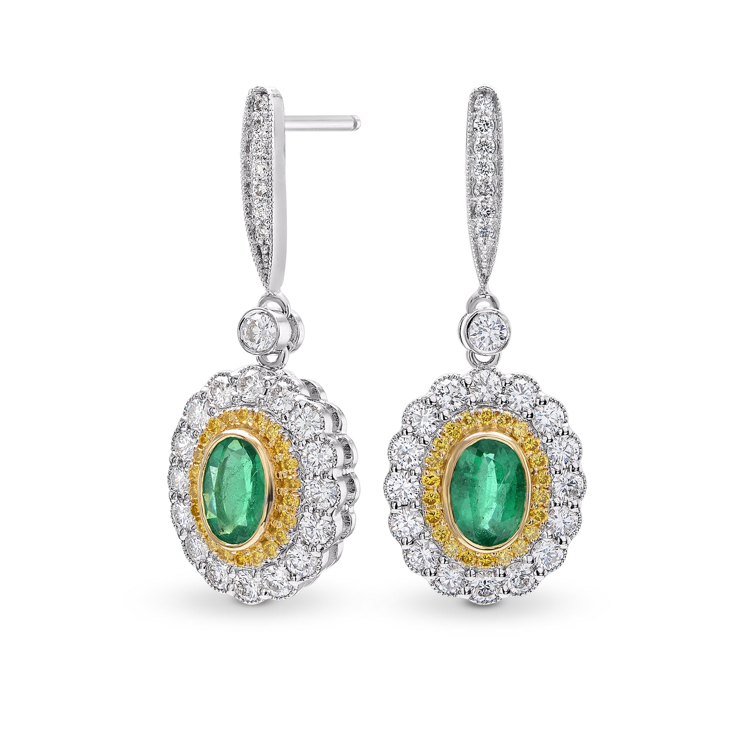  Vivid Green Emerald and Fancy Vivid Yellow Diamond Drop Earrings