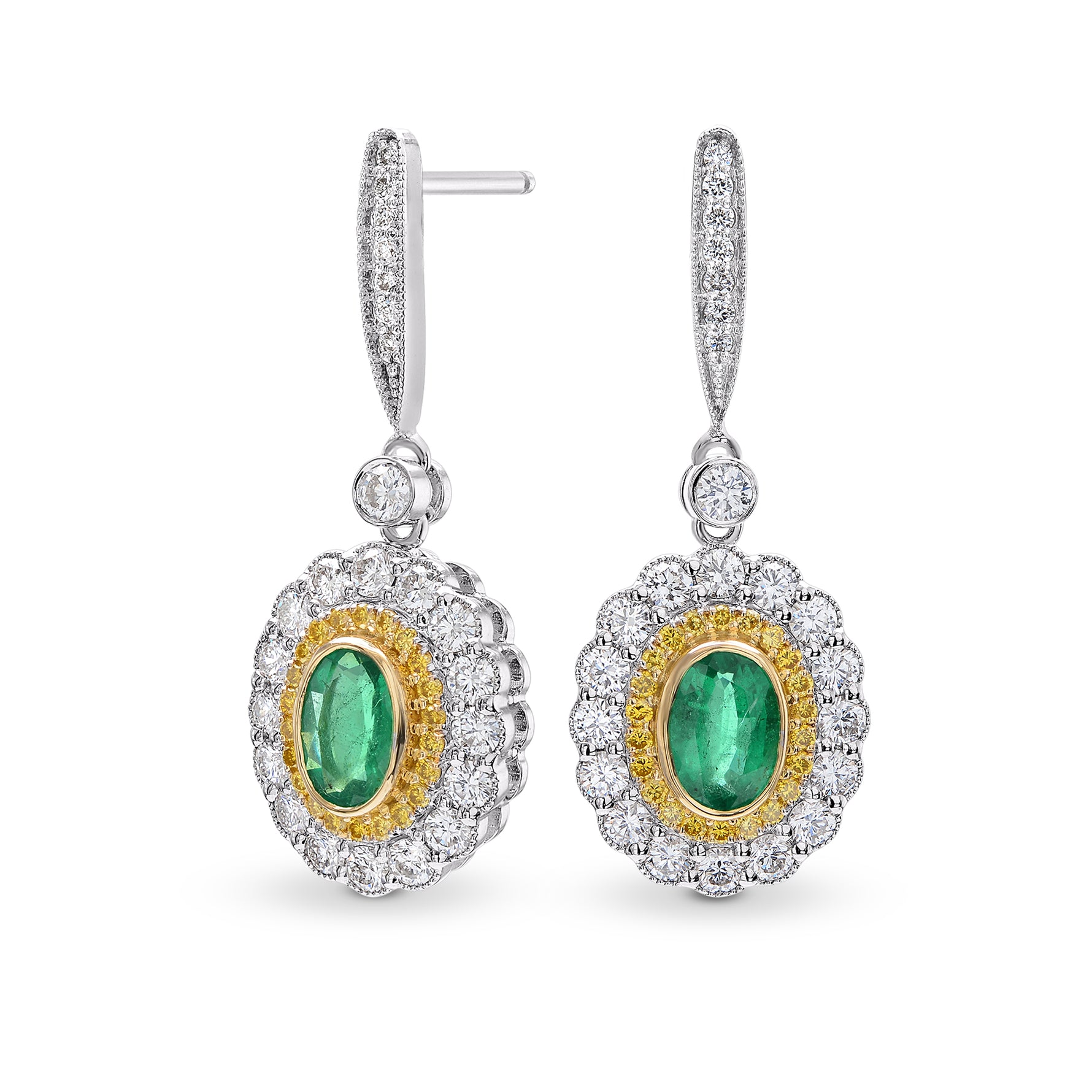  Vivid Green Emerald and Fancy Vivid Yellow Diamond Drop Earrings