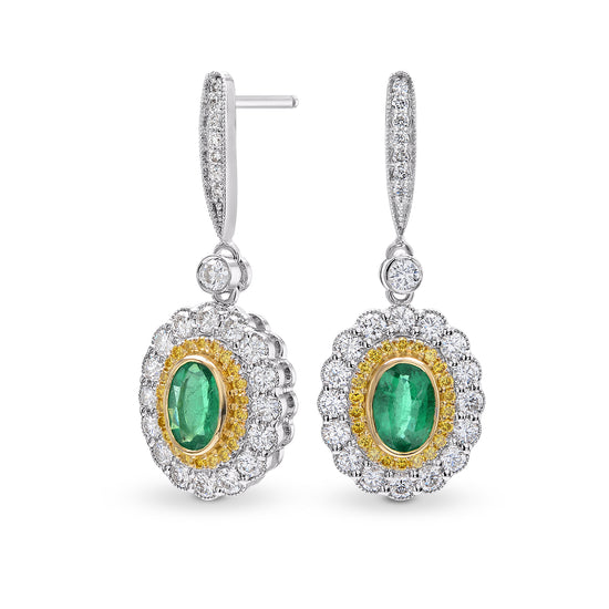  Vivid Green Emerald and Fancy Vivid Yellow Diamond Drop Earrings