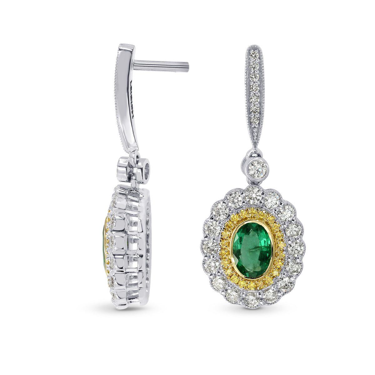  Vivid Green Emerald and Fancy Vivid Yellow Diamond Drop Earrings