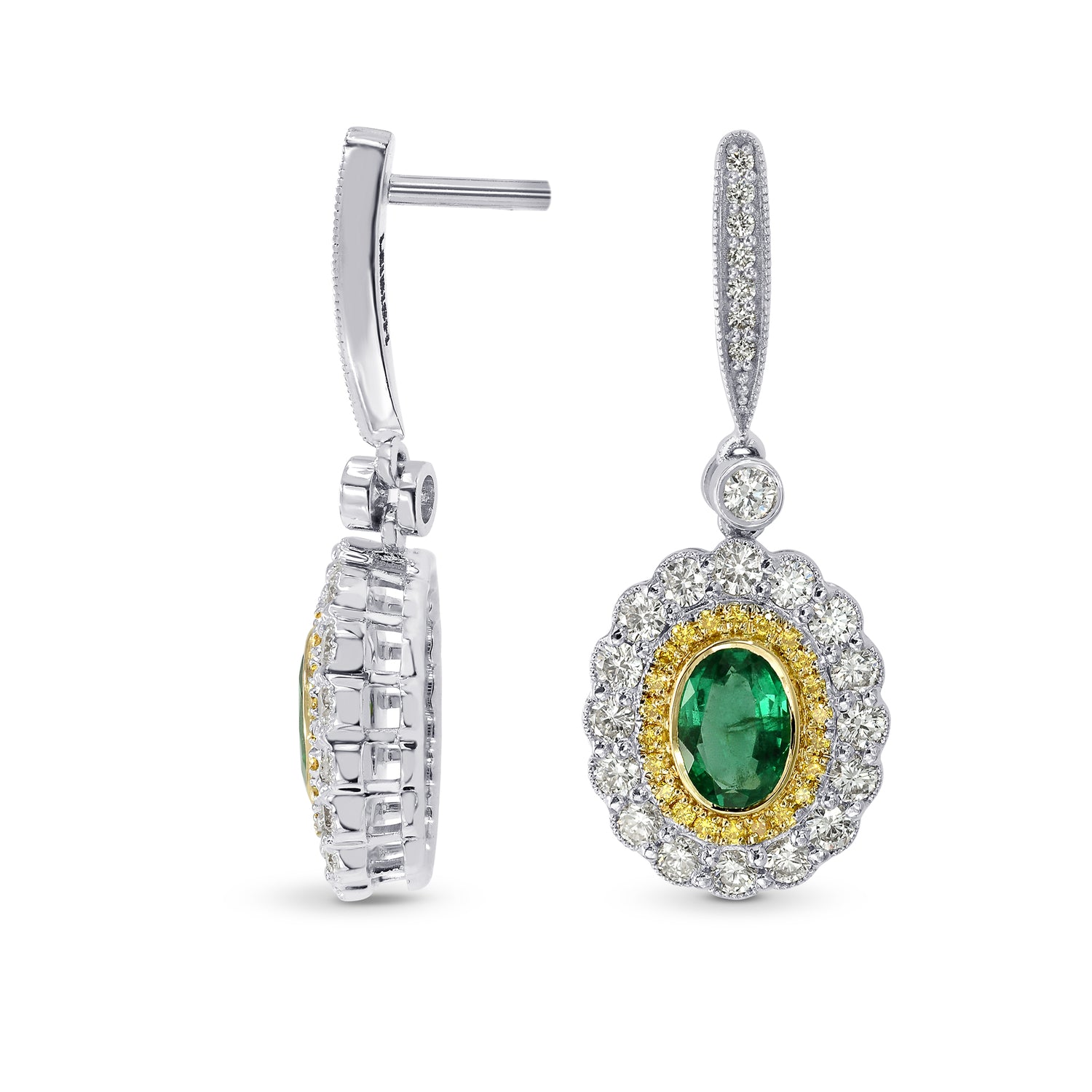  Vivid Green Emerald and Fancy Vivid Yellow Diamond Drop Earrings