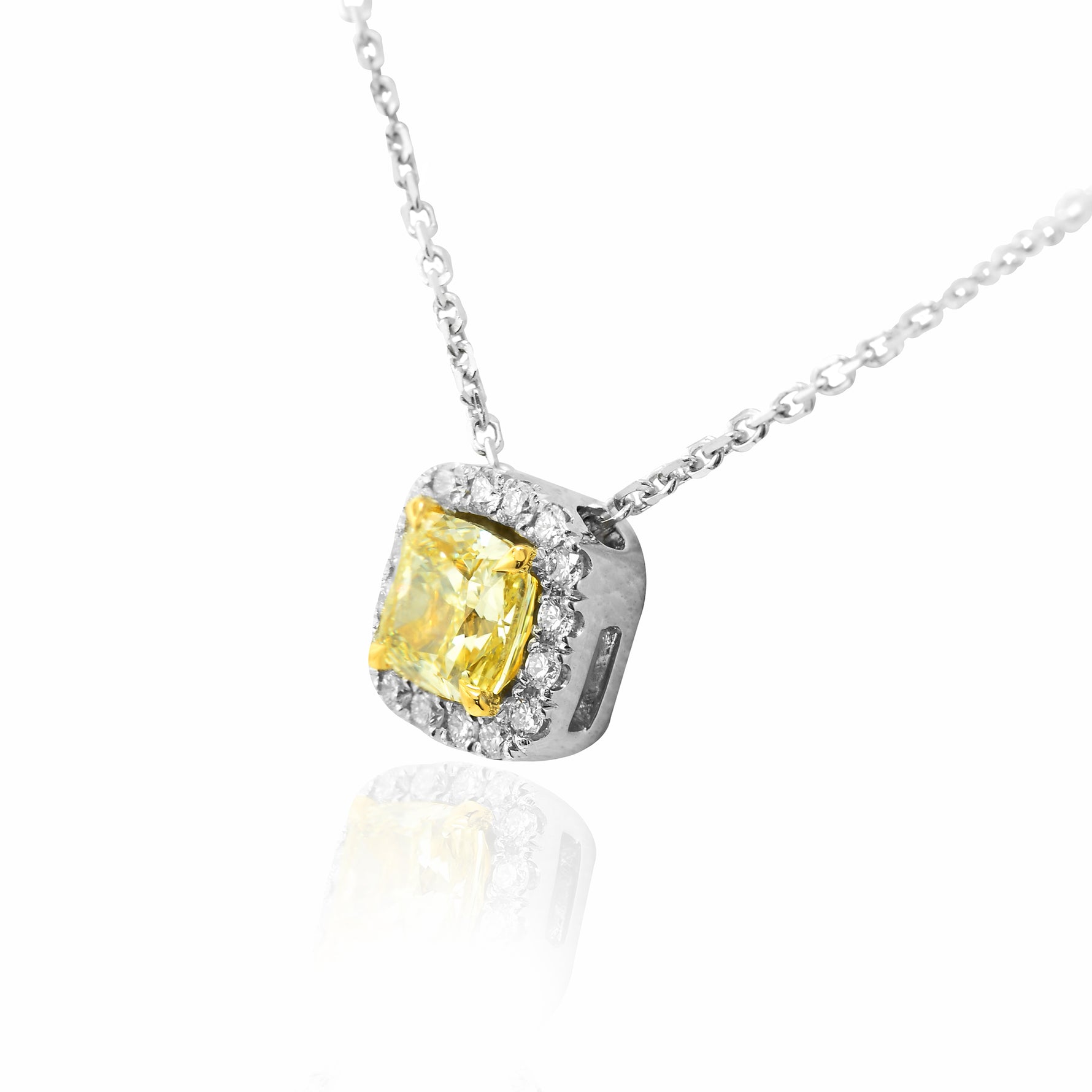 Fancy Yellow Cushion Diamond Halo Pendant
