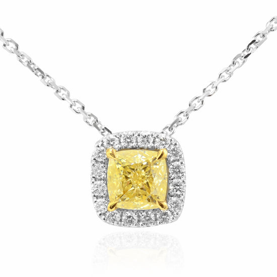 Fancy Yellow Cushion Diamond Halo Pendant