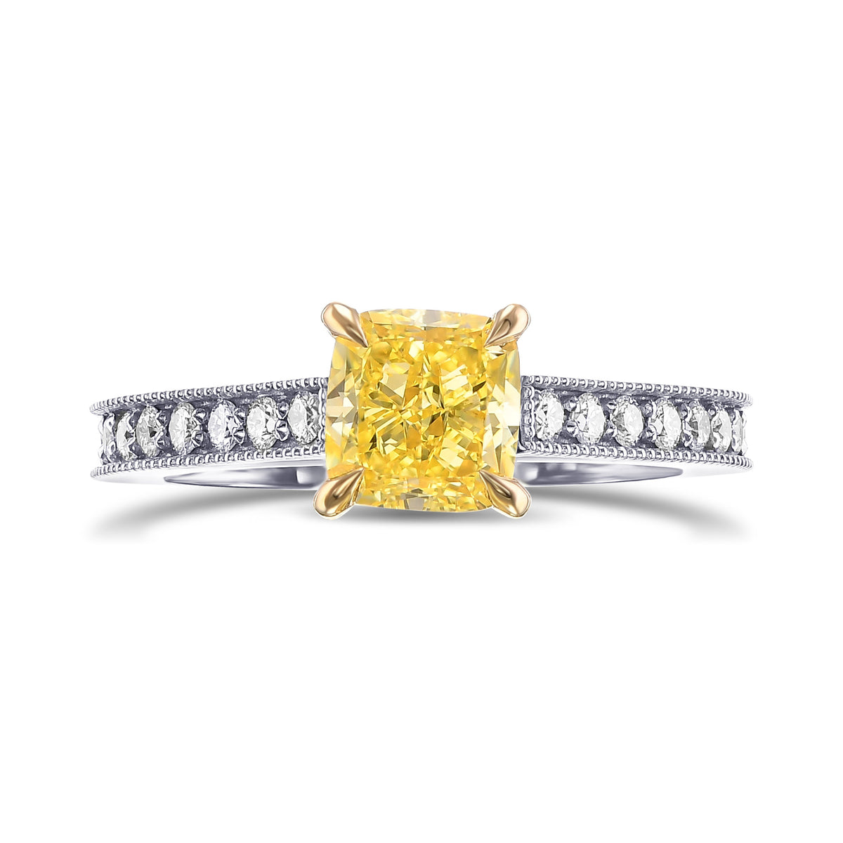 V-prong Solitaire and Milgrain Pave Side-stone Ring Setting
