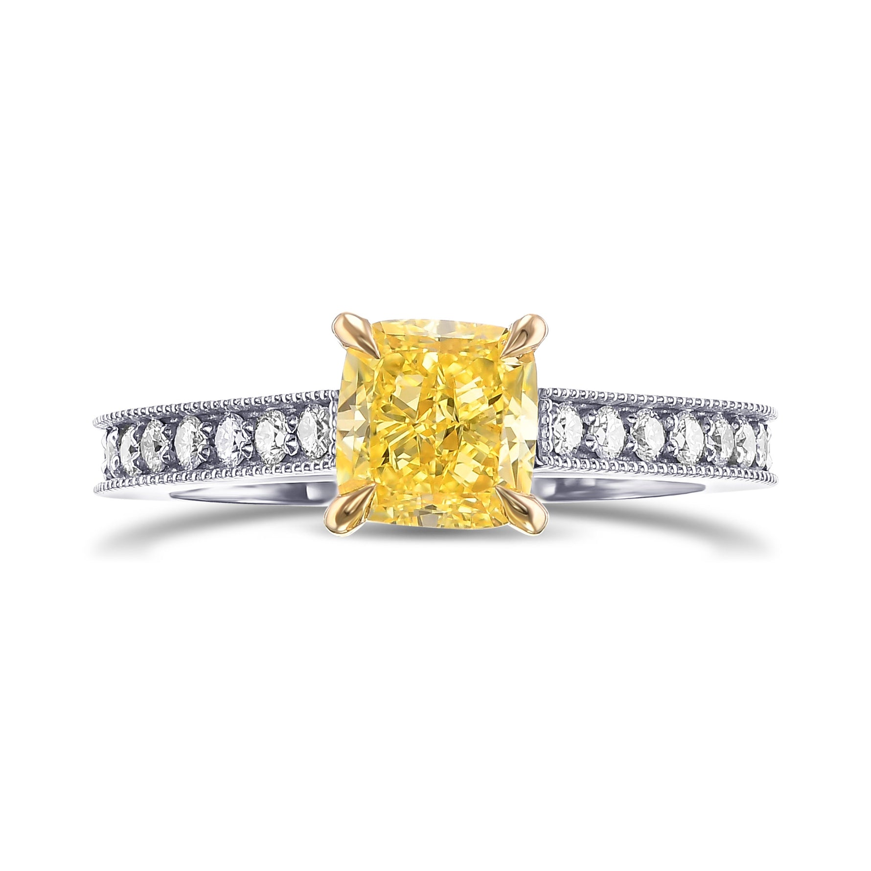 V-prong Solitaire and Milgrain Pave Side-stone Ring Setting