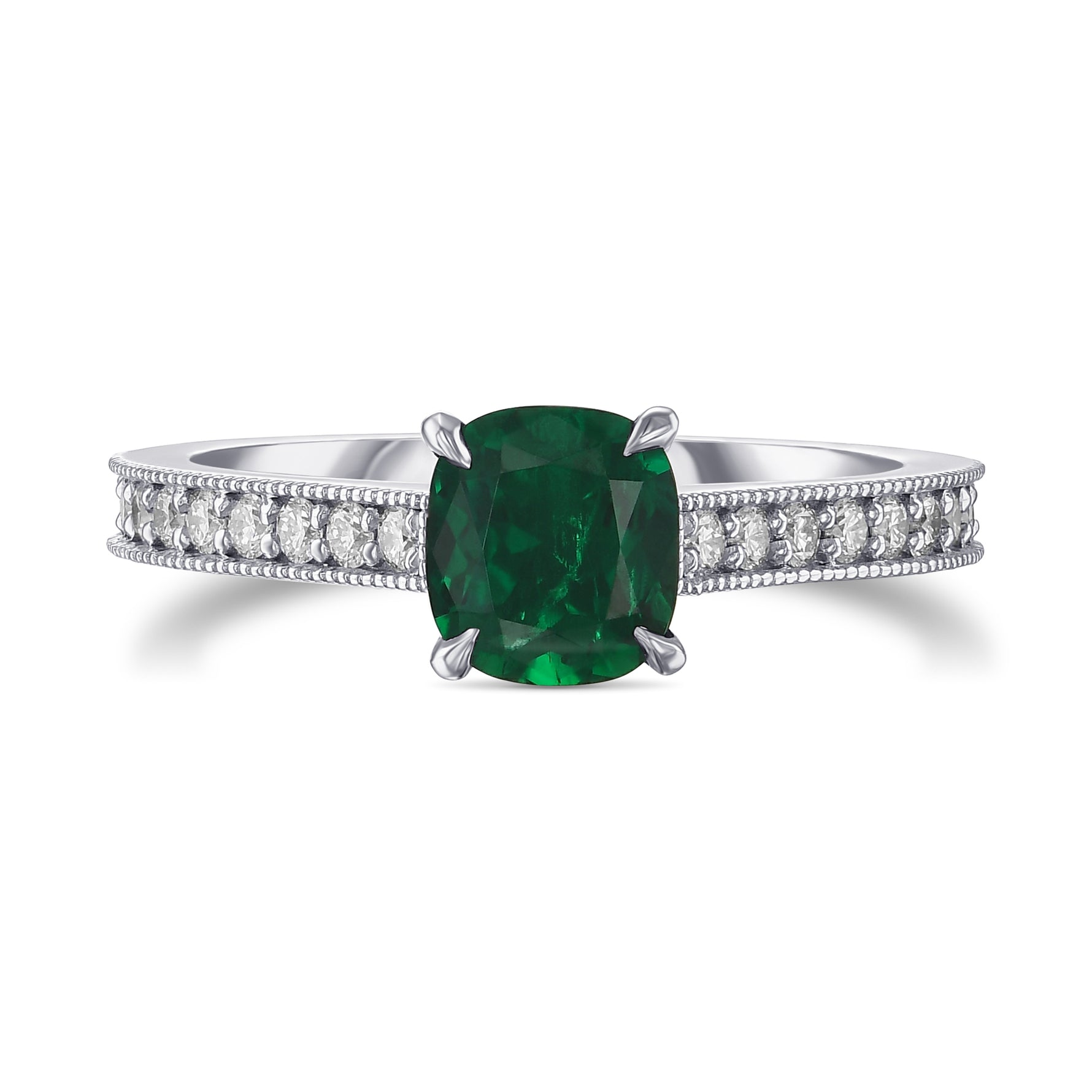 V-prong Solitaire and Milgrain Pave Side-stone Ring Setting - 6