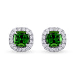 Chrome Green Tourmaline Cushion & Diamond Halo Earrings