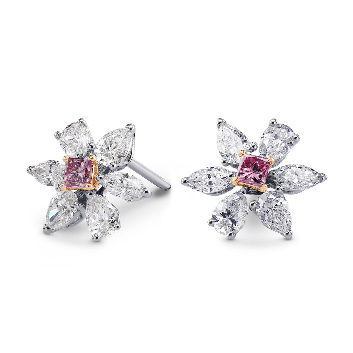 Fancy Intense Purplish Pink Princess & Fancy Colorless Diamond Earrings