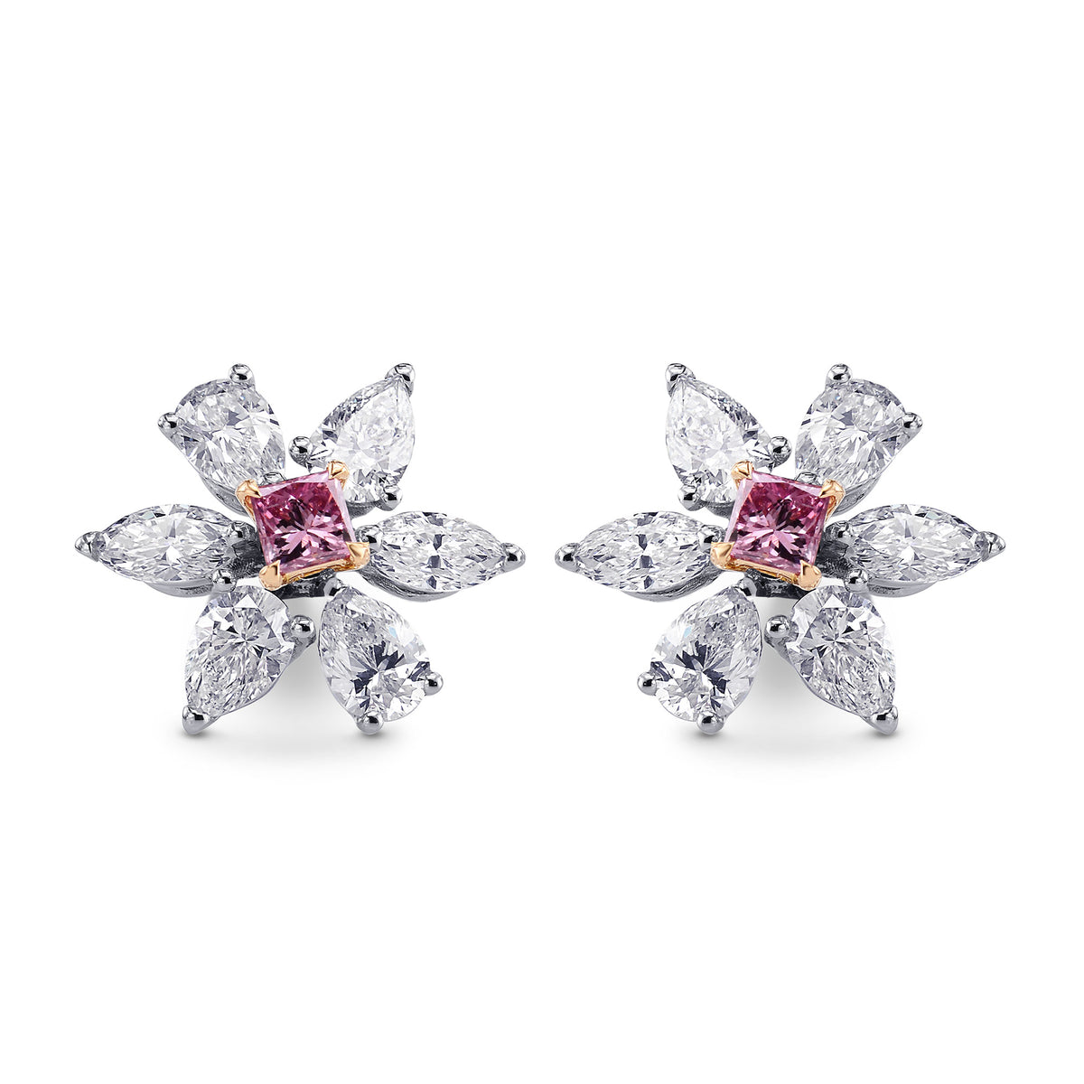 Fancy Intense Purplish Pink Princess & Fancy Colorless Diamond Earrings