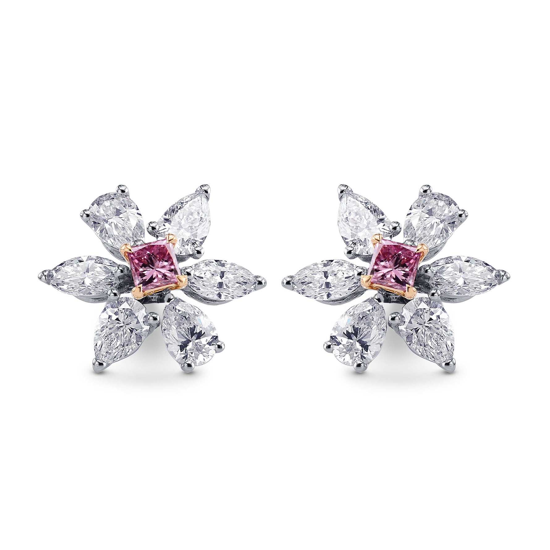 Fancy Intense Purplish Pink Princess & Fancy Colorless Diamond Earrings