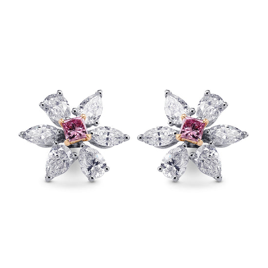 Fancy Intense Purplish Pink Princess & Fancy Colorless Diamond Earrings