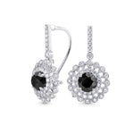 Black Diamond Filigree Floral Halo Drop Earrings