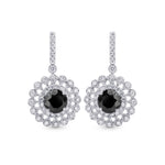 Black Diamond Filigree Floral Halo Drop Earrings