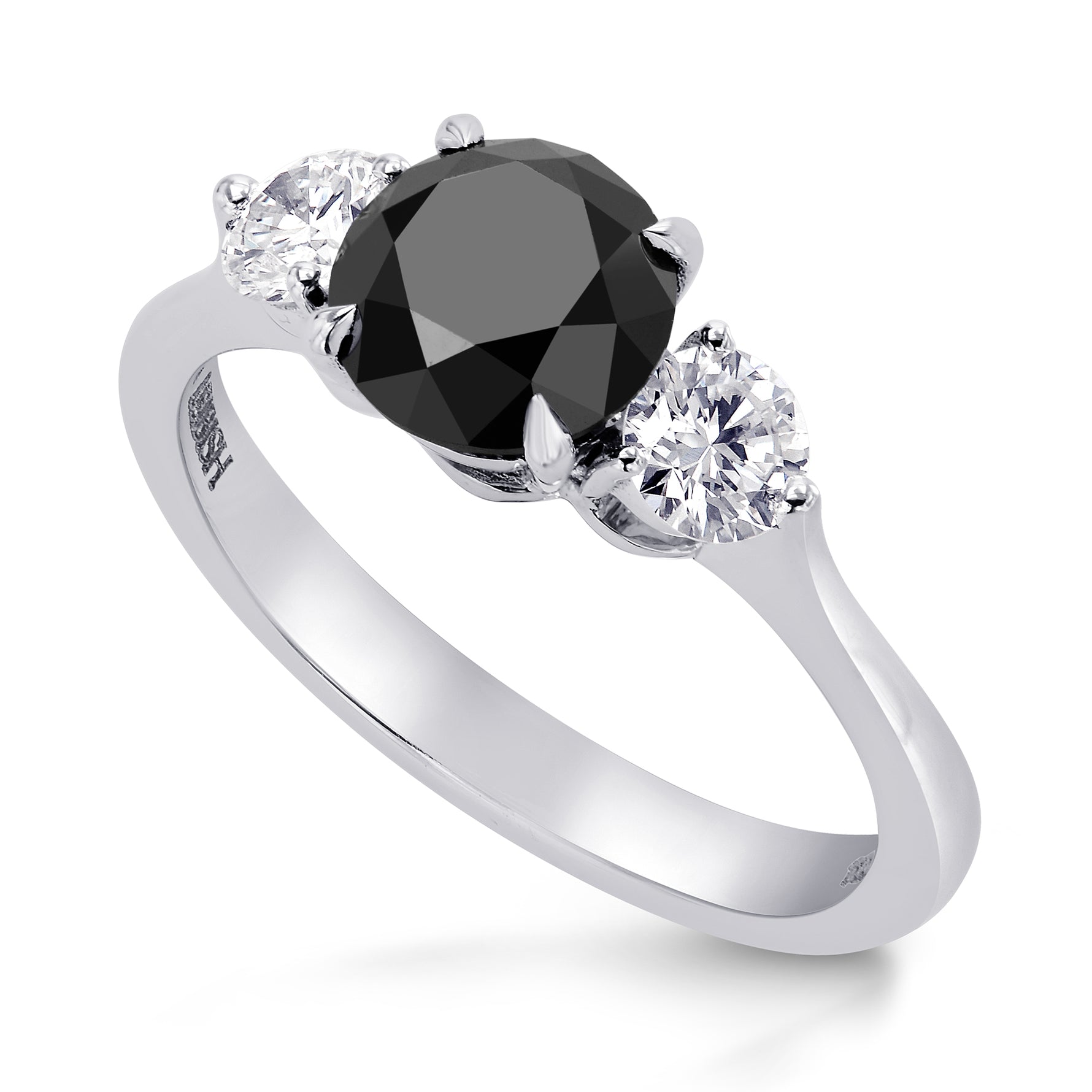 Black & White Diamond Round Brillant 3 Stones Ring