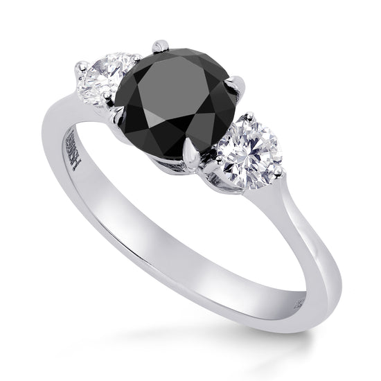 Black & White Diamond Round Brillant 3 Stones Ring