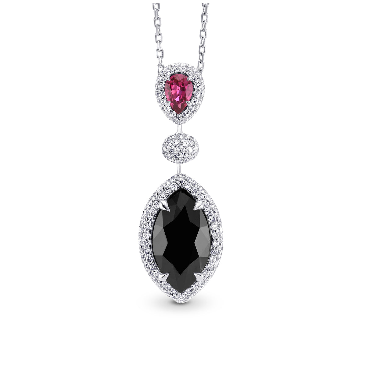 Natural Fancy Black Marquise Diamond & Ruby Necklace