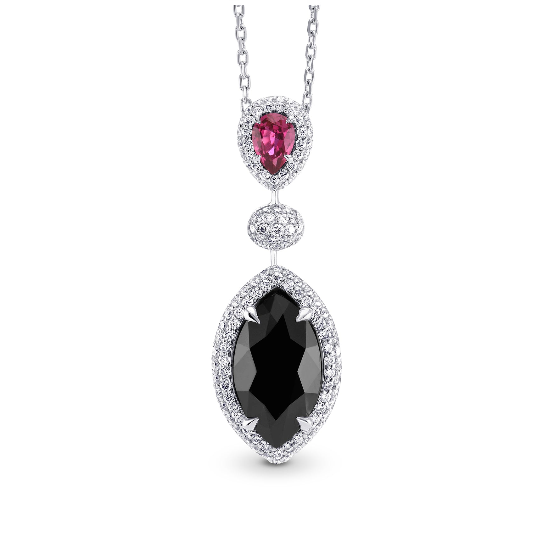 Natural Fancy Black Marquise Diamond & Ruby Necklace