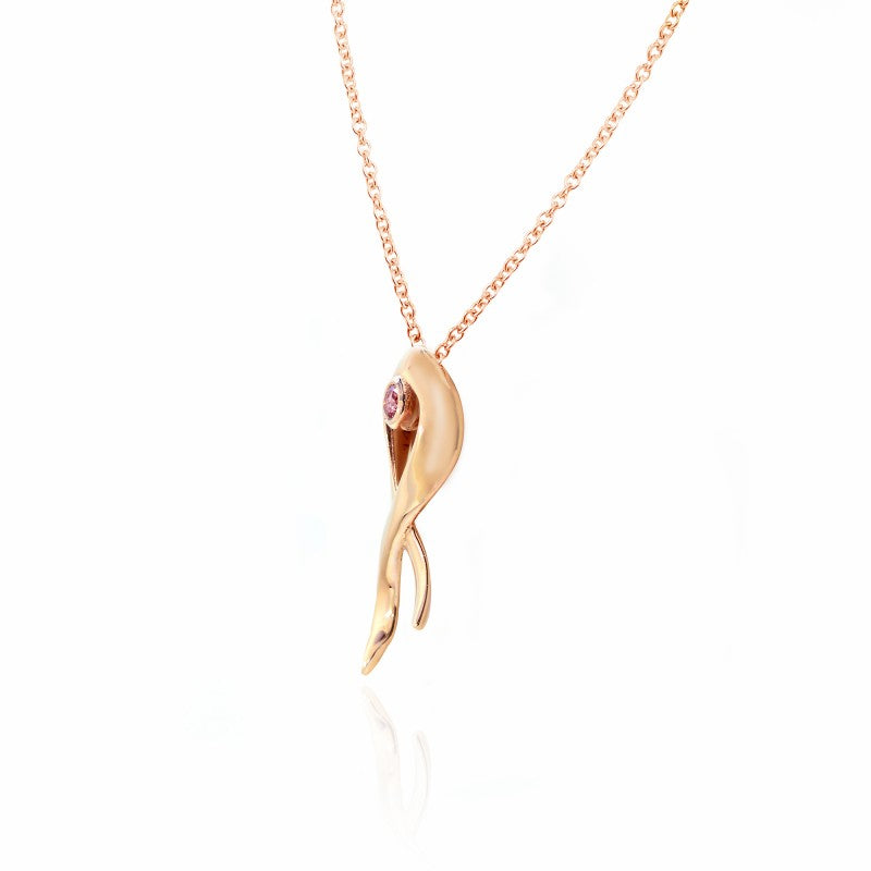 Pink Diamond Rose Gold Breast Cancer Awareness Ribbon Pendant