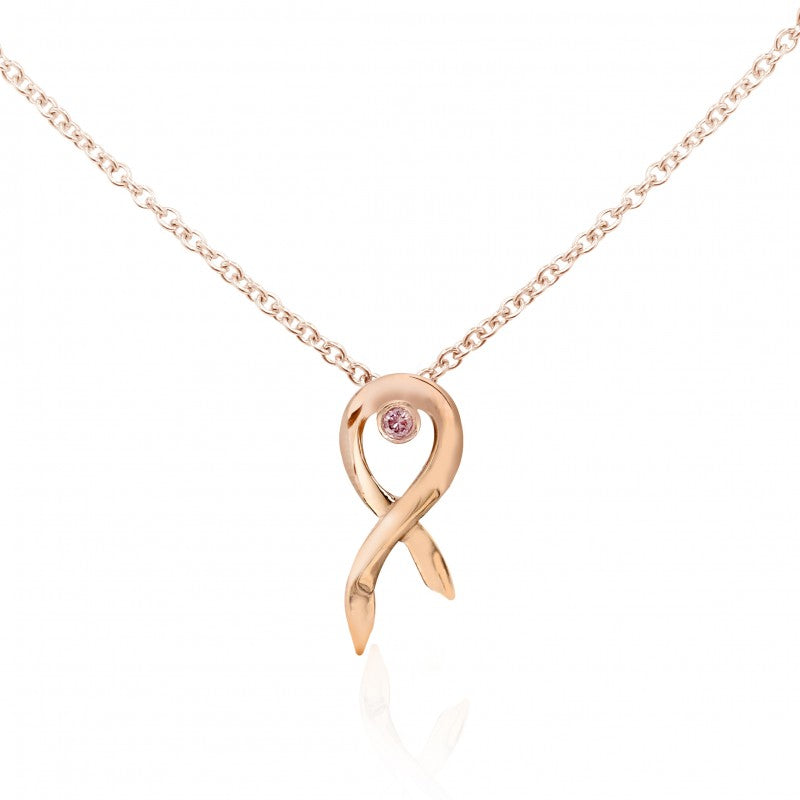 Pink Diamond Rose Gold Breast Cancer Awareness Ribbon Pendant