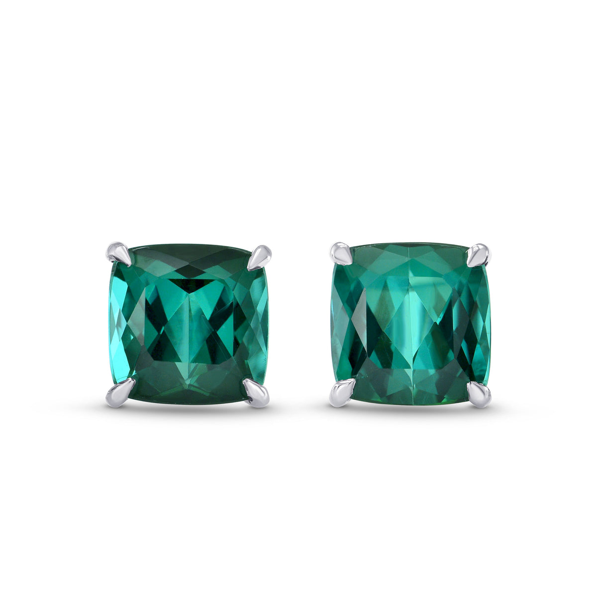 Green Tourmaline Cushion Stud Earrings