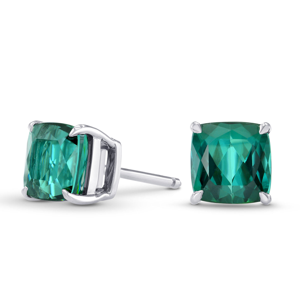 Green Tourmaline Cushion Stud Earrings