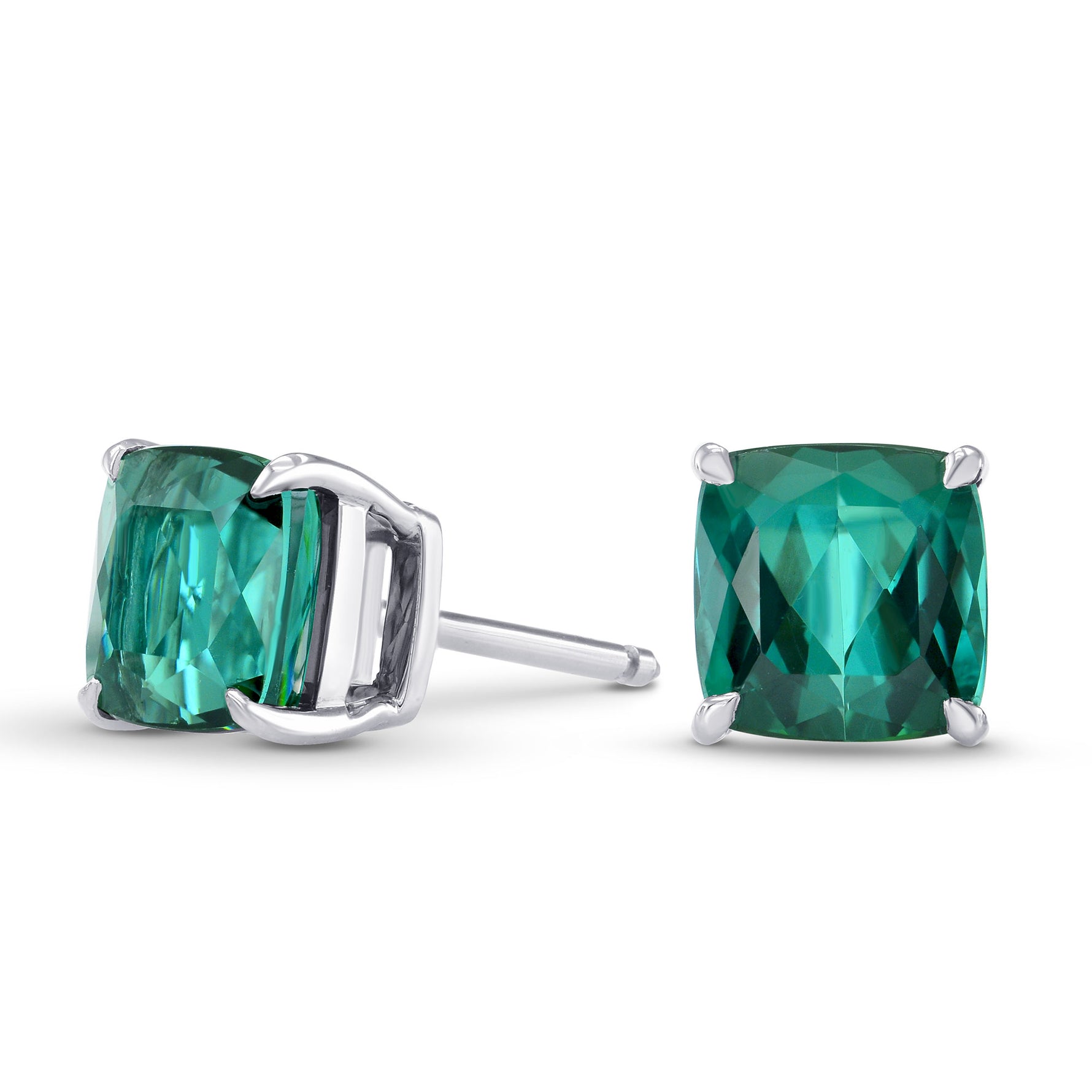 Green Tourmaline Cushion Stud Earrings